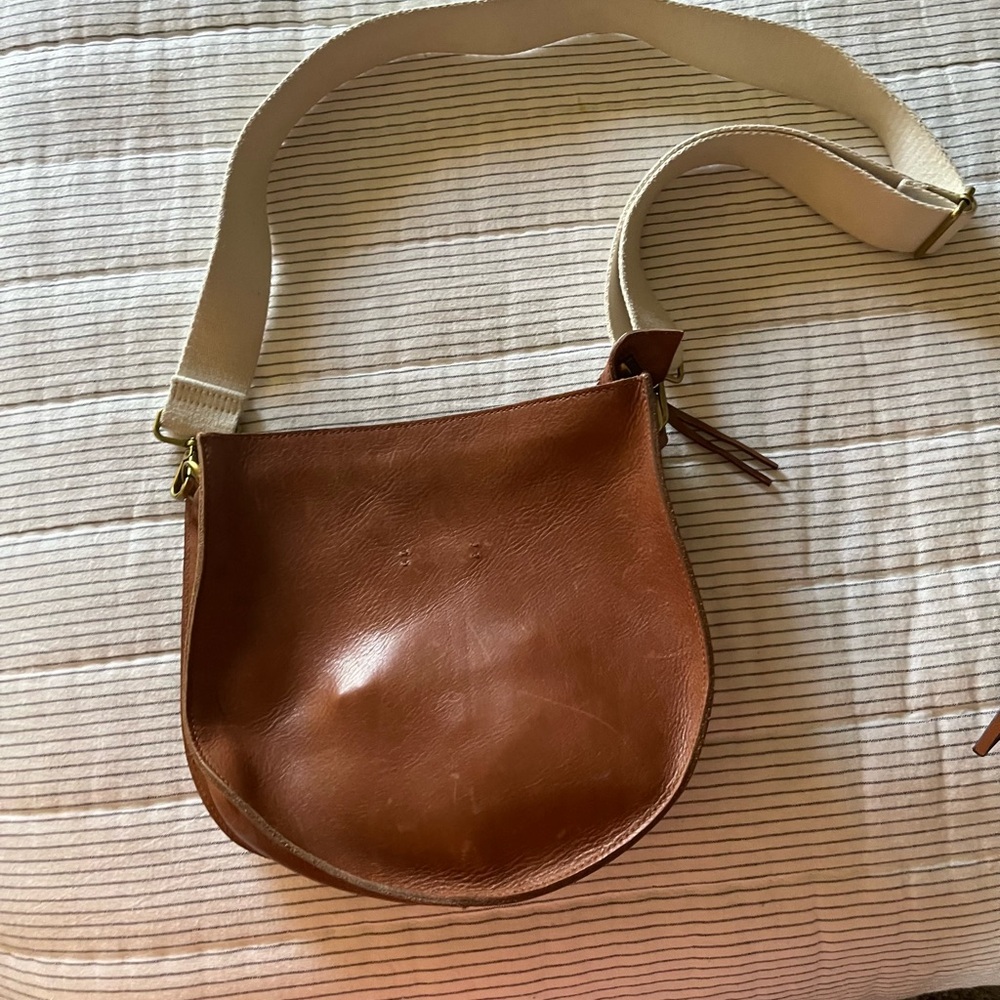 Madewell Tan Leather Crossbody with Cream Strap